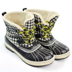 Sorel Winter Snow Tivoli Houndstooth Fur Lined Short Boots Women's US Size 6.5